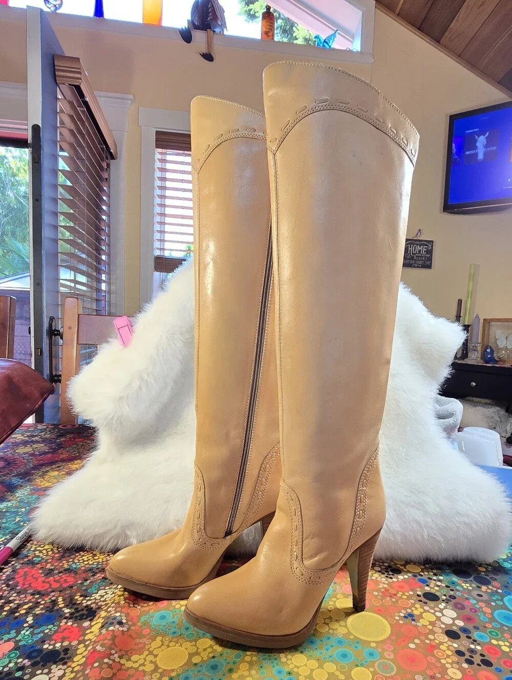Wild Pair Knee-high Cream/Tan Boho/Western Style Tall Boots - Womens